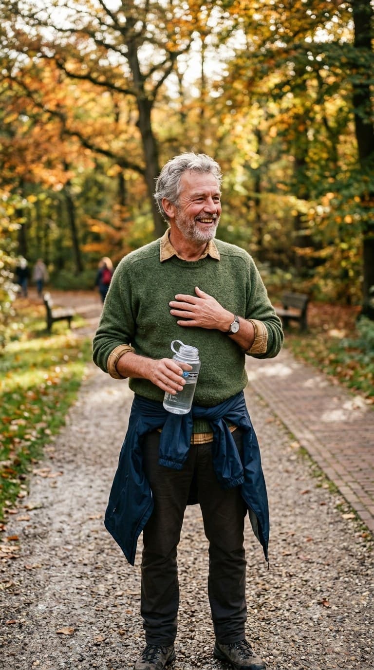 Een lachende man na het sporten
