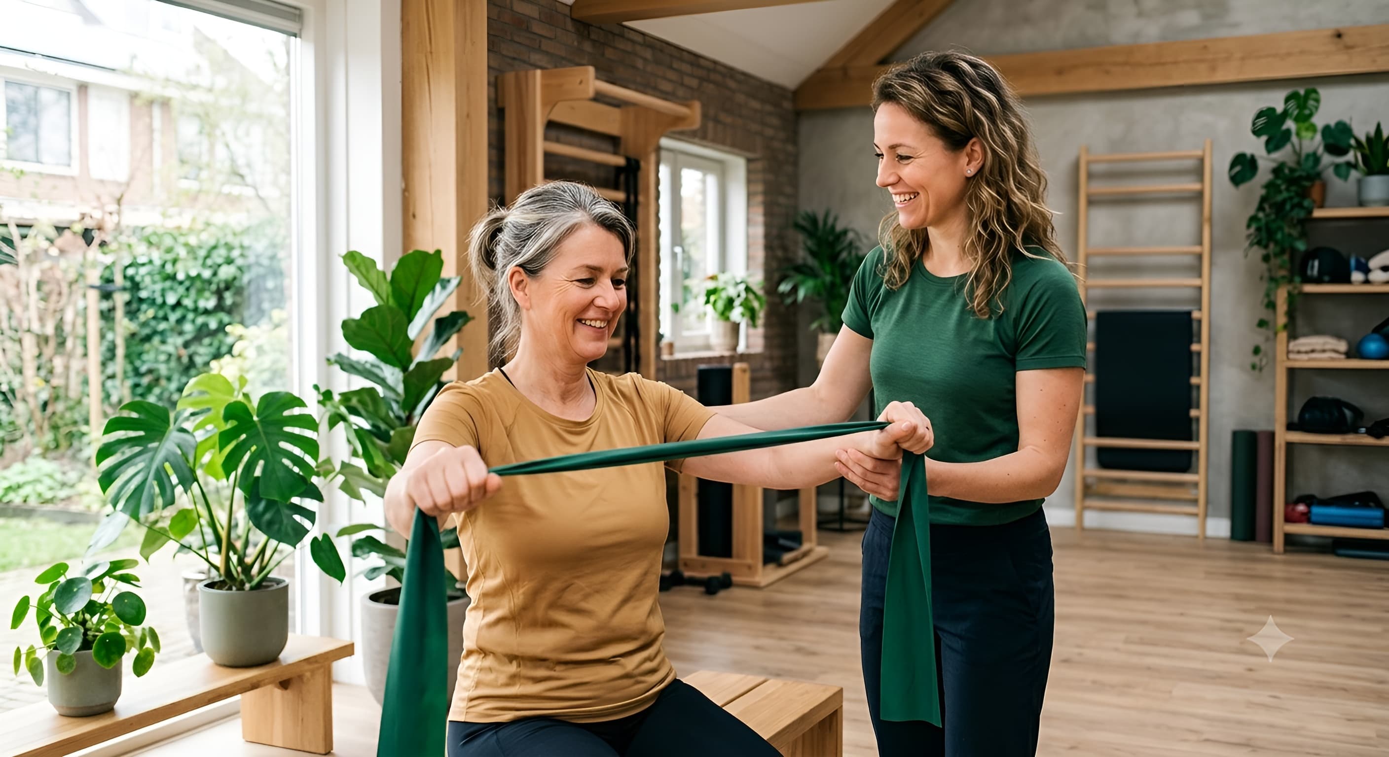 Personal trainer begeleidt een cliënt in een privé sportschool
